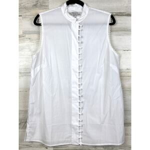 J. Peterman Women’s L White La Cote Sleeveless Cotton Button Up Tunic Blouse NEW